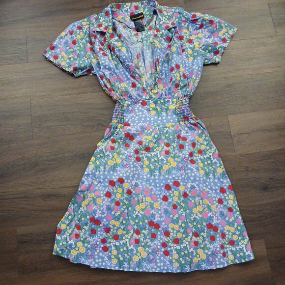 RARE Nooworks Leah Super Bloom Blue Cotton Floral Mini Swing Dress PLUS 2X US - Picture 3 of 6